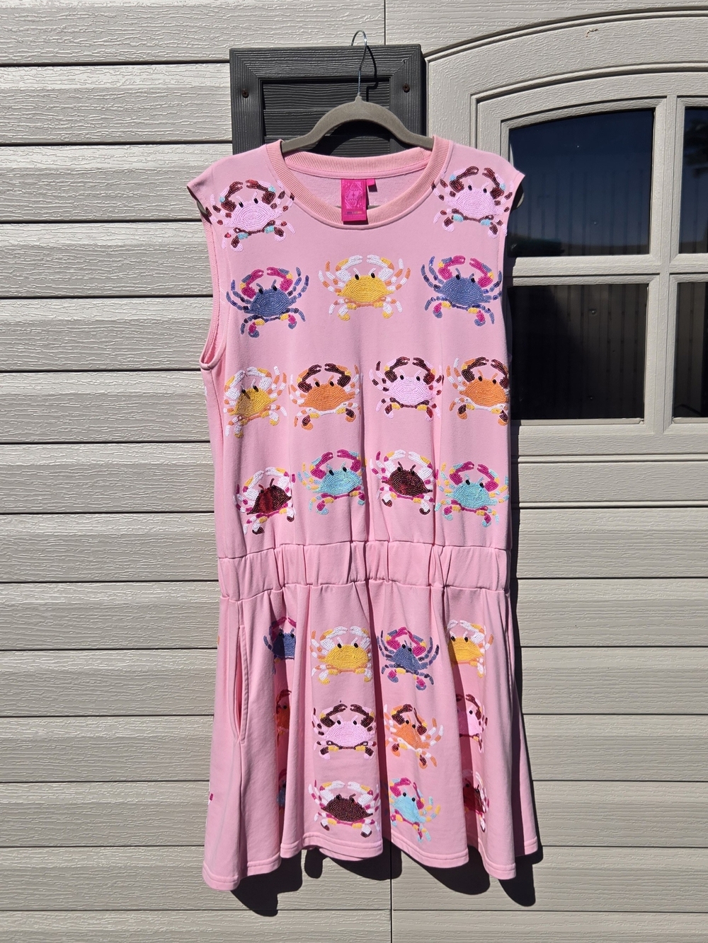 QUEEN OF SPARKLES Pink Sleeveless Crab Print Dress